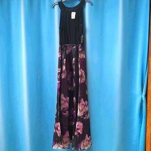 Long sleeveless black/purple floral formal dress